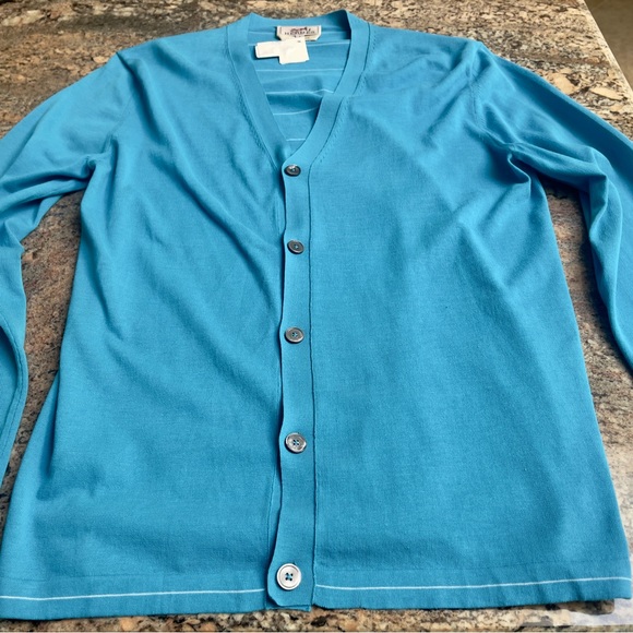 NEW Hermes V-Neck Cardigan in Aqua. Men’s L/Women’s XL - Picture 3 of 6